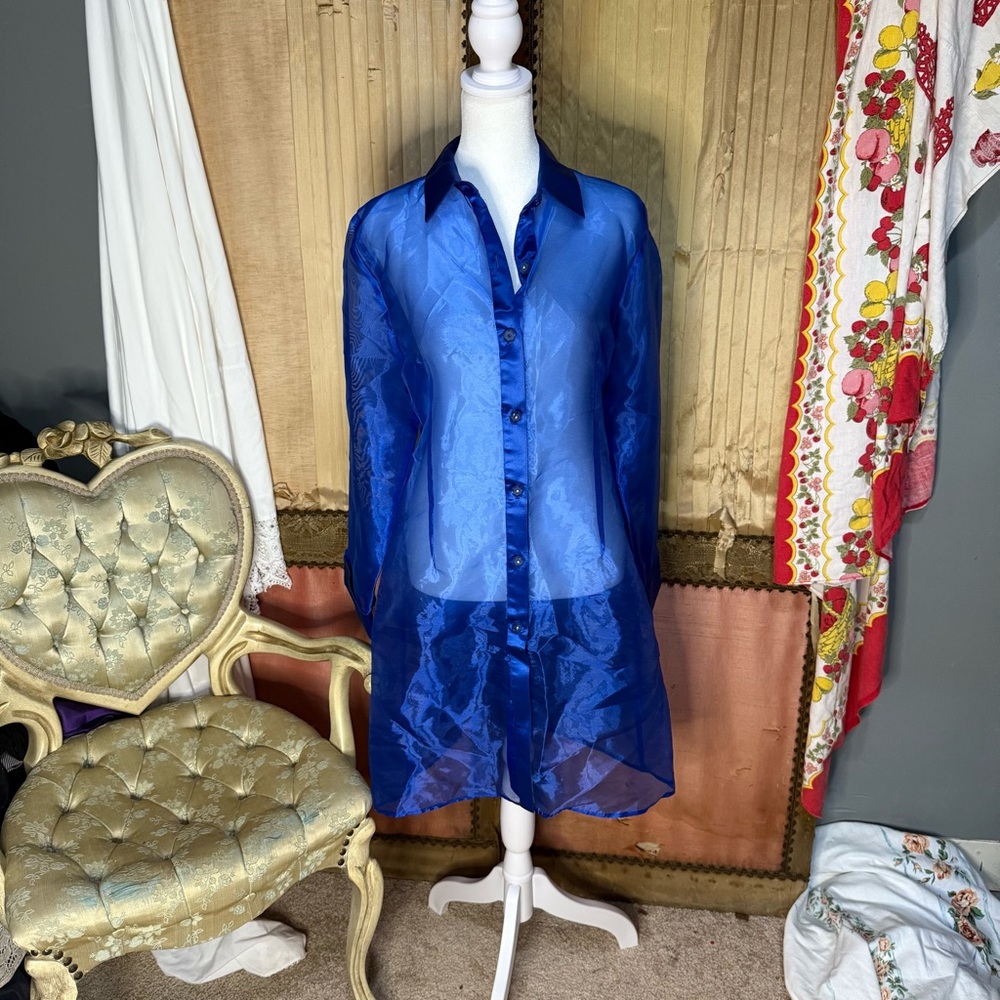 Vintage 1970’s Sheer Blue Button-Up Shirt Dress